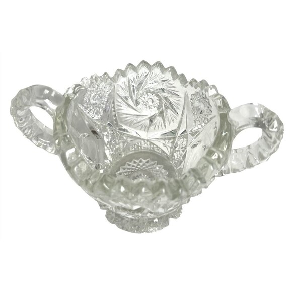 VTG EAPG Pressed Glass Sugar Bowl Two Handles & Intricate Starburst Design READ - Picture 5 of 10
